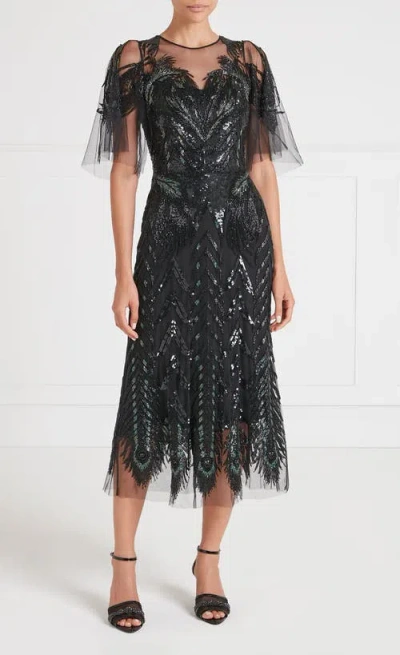 Temperley London Peacock Midi Dress In Black