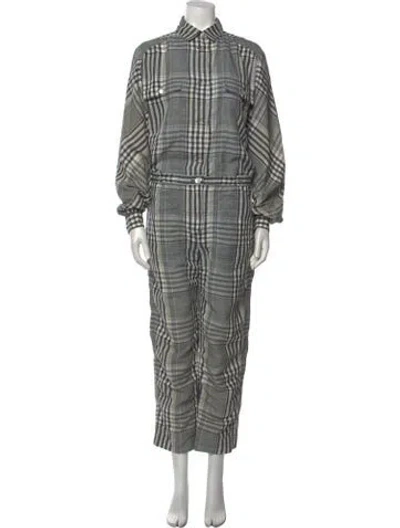 Pre-owned Temperley London Plaid Print Jumpsuit In Gray