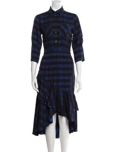 Pre-owned Temperley London Plaid Print Long Dress In Blue