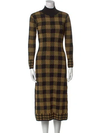 Pre-owned Temperley London Plaid Print Midi Length Dress In Gold