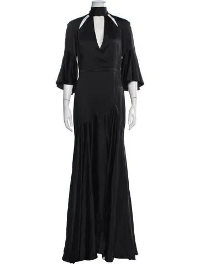 Pre-owned Temperley London Plunge Neckline Long Dress In Black