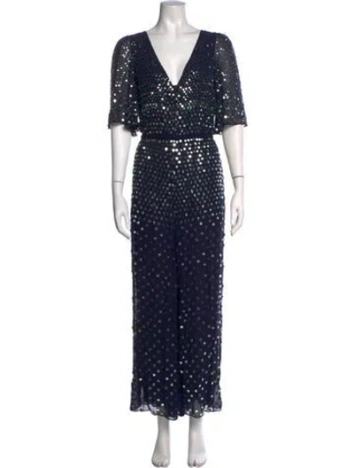 Pre-owned Temperley London Polka Dot Print V-neck Jumpsuit In Blue