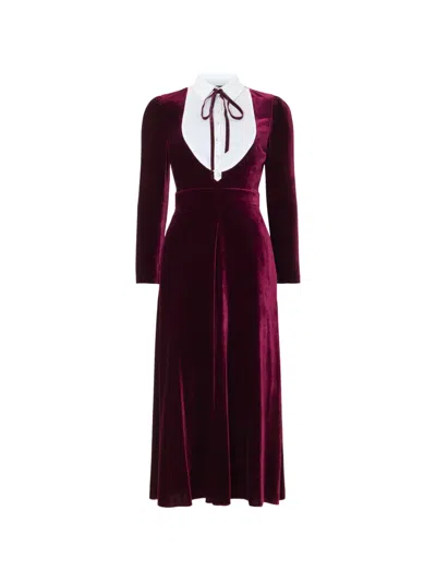 Temperley London Pompidou Bib Long-sleeve Midi Dress In Burgundy