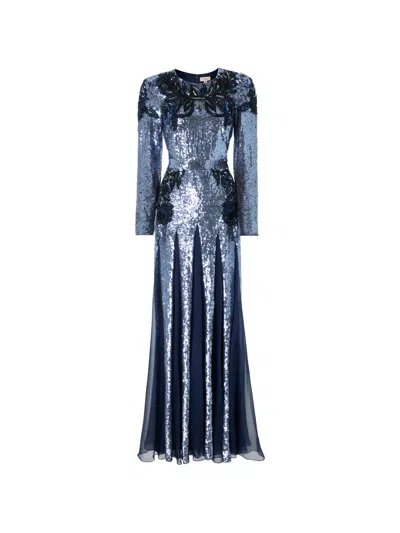 Temperley London Porta Floral-embroidered Maxi Dress In Blue