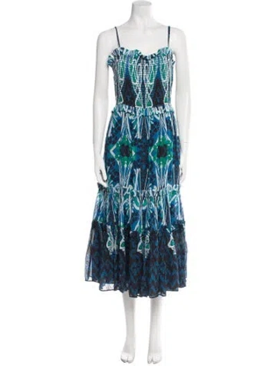 Pre-owned Temperley London Printed Long Dress In Blue