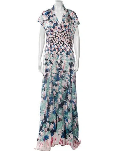 Pre-owned Temperley London Printed Long Dress In Blue