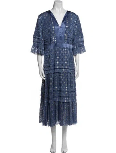 Pre-owned Temperley London Printed Long Dress In Blue