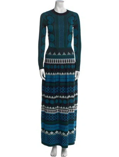 Pre-owned Temperley London Printed Long Dress In Blue