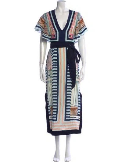 Pre-owned Temperley London Printed Long Dress In Blue