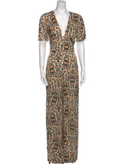 Pre-owned Temperley London Printed Long Dress In Brown
