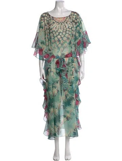 Pre-owned Temperley London Printed Long Dress In Green