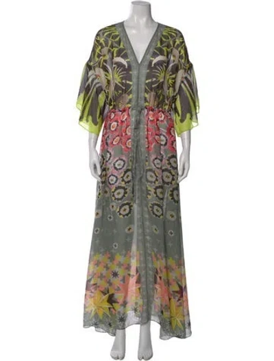 Pre-owned Temperley London Printed Long Dress In Green