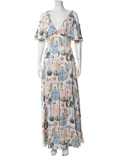 Pre-owned Temperley London Printed Long Dress W/ Tags In White