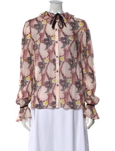 Pre-owned Temperley London Printed Tie Neck Blouse In Pink