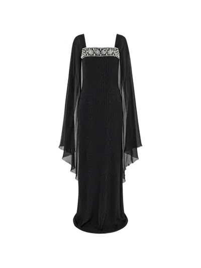 Temperley London Pyramus Crystal-embellished Cape Gown Maxi Dress In Black