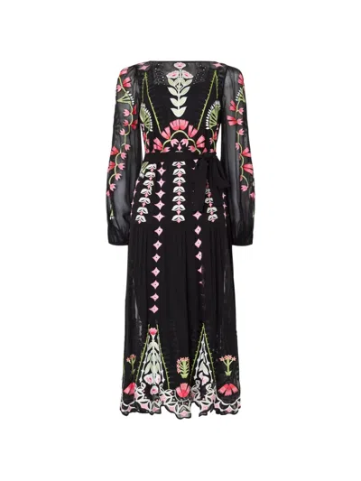 Temperley London Rosalba Embroidered Midi Dress In Black