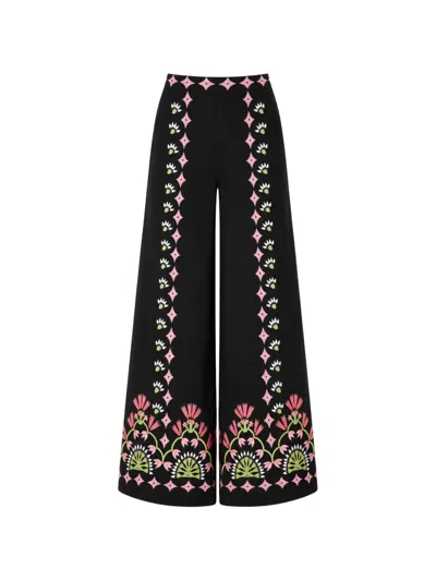 Temperley London Rosalba Embroidered Palazzo Pants In Black
