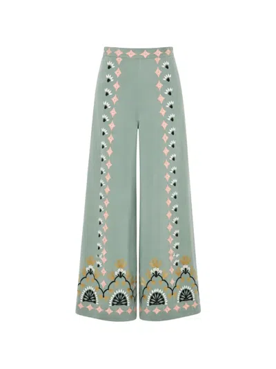 Temperley London Rosalba Embroidered Trousers In Green