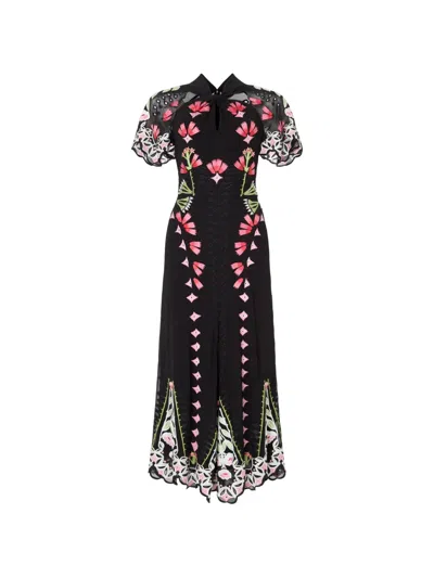 Temperley London Rosalba Floral-embroidered Midi Dress In Black