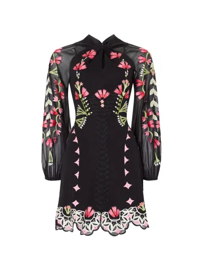 Temperley London Rosalba Floral-embroidered Mini Dress In Black