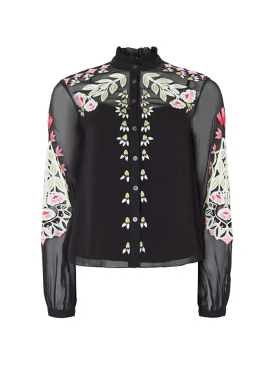 Temperley London Rosalba Floral-embroidered Shirt In Black