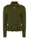 Temperley London Ruffled Napoleon Knit Jacket In Green