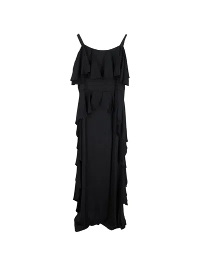 Pre-owned Temperley London Ruffled Off-shoulder Maxi Dress In Black