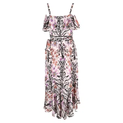 Temperley London Ruffled Printed Hammered Midi Dress In Multicolor Silk