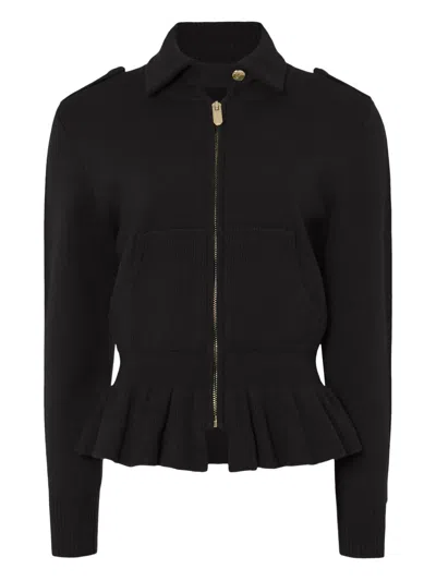 Temperley London Ruffled Zip Napoleon Knit Jacket In Black