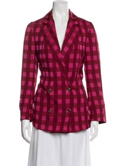 Pre-owned Temperley London Satin Plaid Print Blazer In Pink