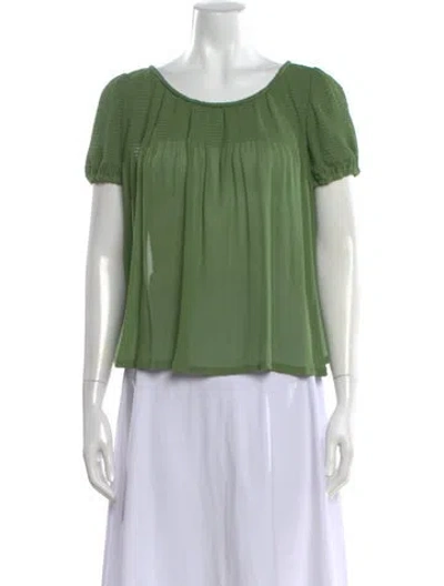 Pre-owned Temperley London Scoop Neck Short Sleeve Blouse In Green