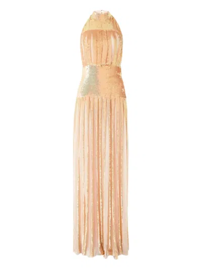 Temperley London Sequin-embellished Pleated Dress In Gold