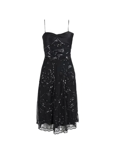 Pre-owned Temperley London Sequin Spaghetti-straps Dress In Black