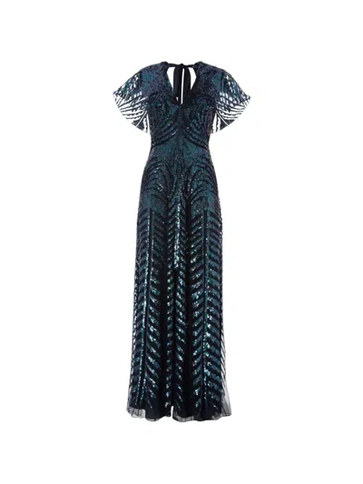 Temperley London Sequin V-neck Maxi Dress In Blue