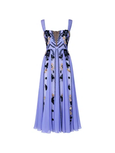 Temperley London Sequin-embellished Embroidered Dress In Blue