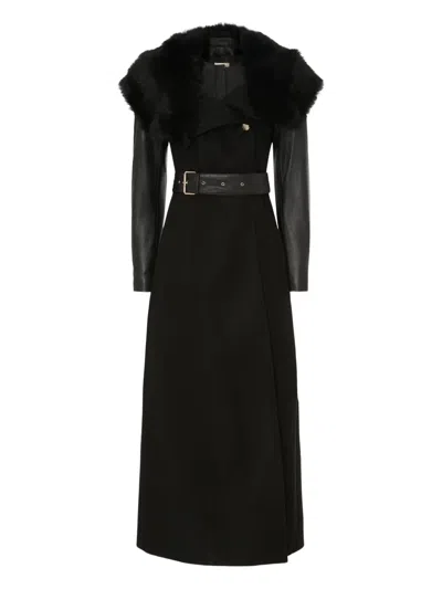 Temperley London Mantel Mit Shearling-besatz In Black