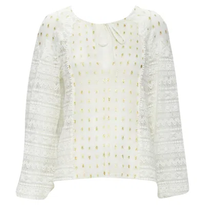 Temperley London Sheer Jacquard Crochet Lace Bohemian Top In White