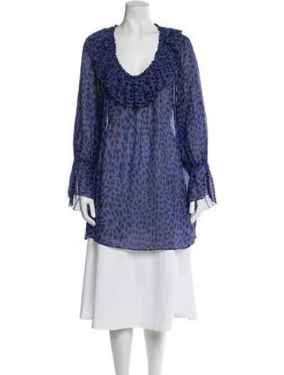 Pre-owned Temperley London Silk Animal Print Blouse In Blue