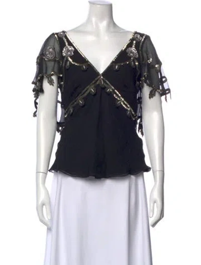 Pre-owned Temperley London Silk Floral Print Blouse In Black