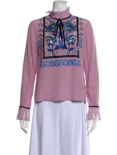 Pre-owned Temperley London Silk Floral Print Blouse In Purple