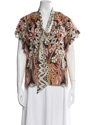 Pre-owned Temperley London Silk Floral Print Blouse In White