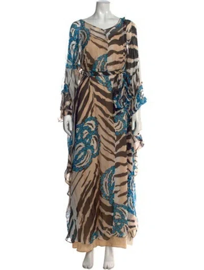 Pre-owned Temperley London Silk Long Dress In Blue/neutrals