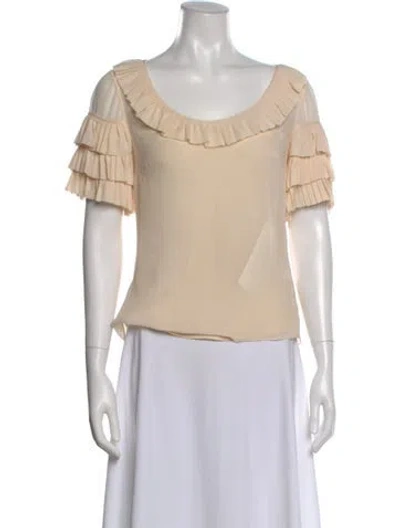 Pre-owned Temperley London Silk Scoop Neck Blouse In Neutral