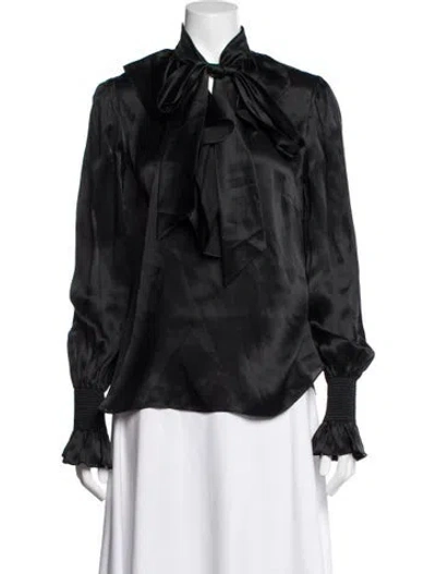 Pre-owned Temperley London Silk Tie Neck Blouse In Black