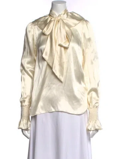 Pre-owned Temperley London Silk Tie Neck Blouse In Neutral