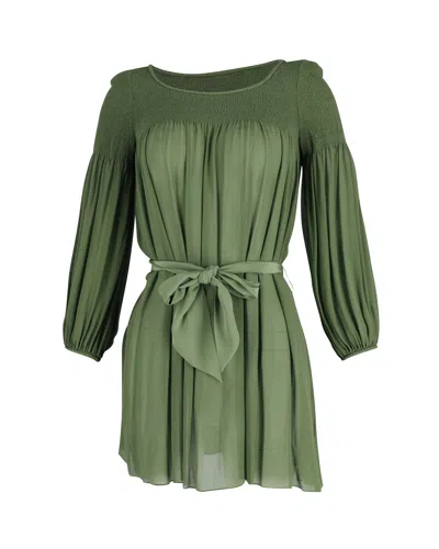 Temperley London Smocked Mini Dress In Green Silk