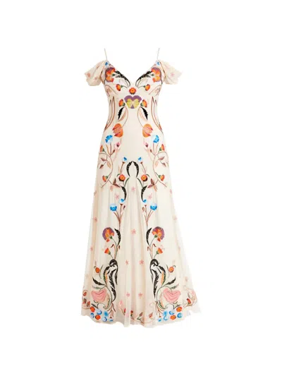 Temperley London Strappy Floral Gown In Neutral