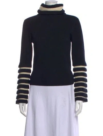 Pre-owned Temperley London Striped Turtleneck Sweater In Black