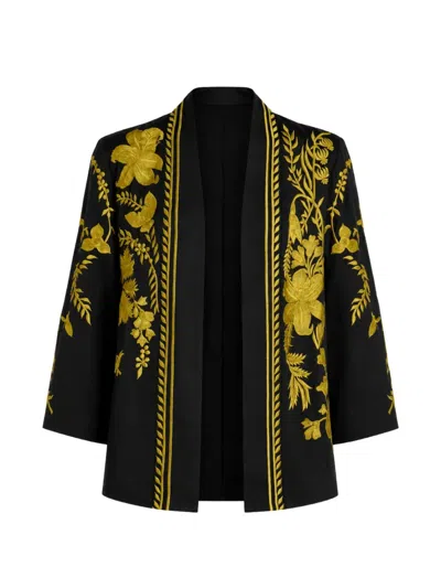 Temperley London Thisbe Floral-embroidered Cape In Black
