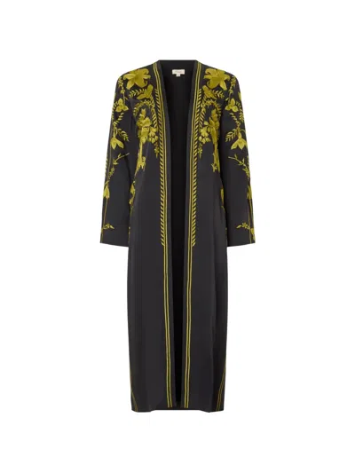 Temperley London Thisbe Floral-embroidered Coat In Brown